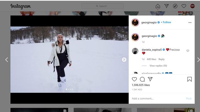 Kekasih Cristiano Ronaldo, Georgina Rodriguez tengah menikmati salju di Italia Utara