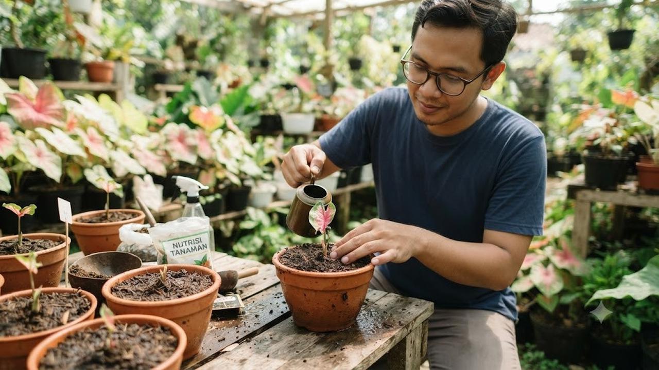 Atur Penyiraman dan Pemupukan agar Caladium Tetap Sehat (AI Generated)
