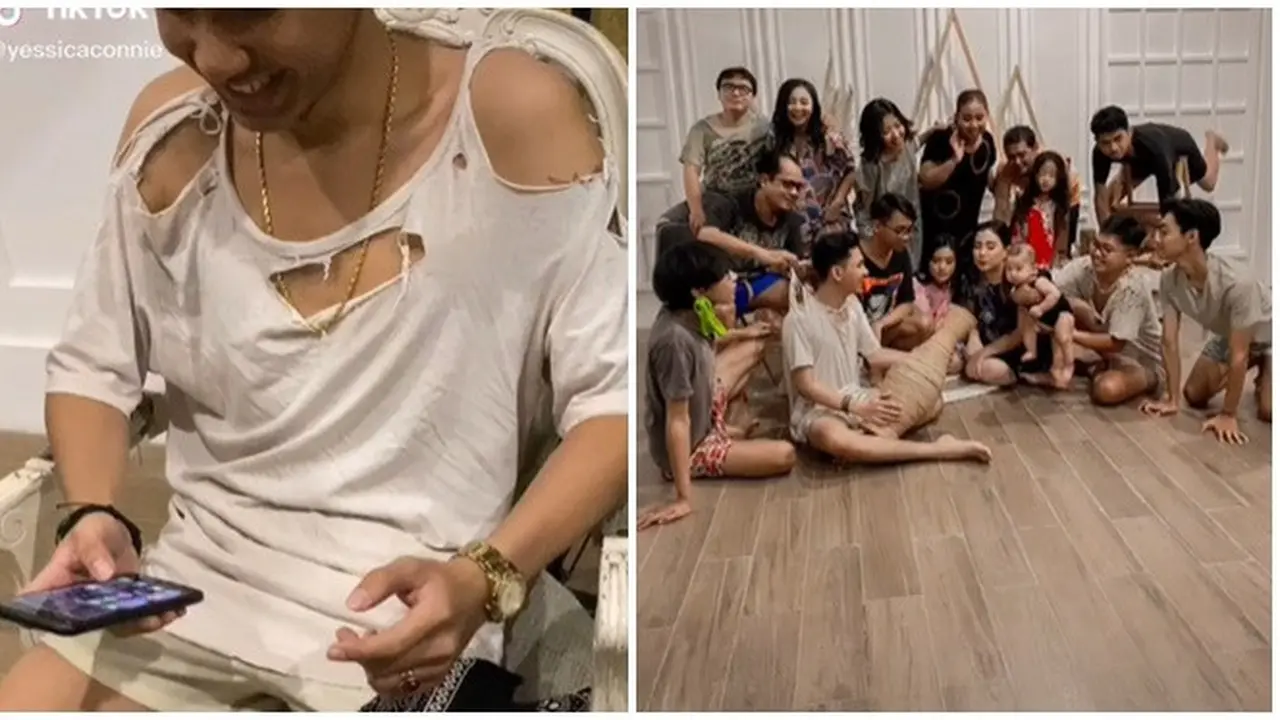 Kocak, Viral Foto Keluarga Kompak Pakai Daster dan Baju Robek Bikin Melongo