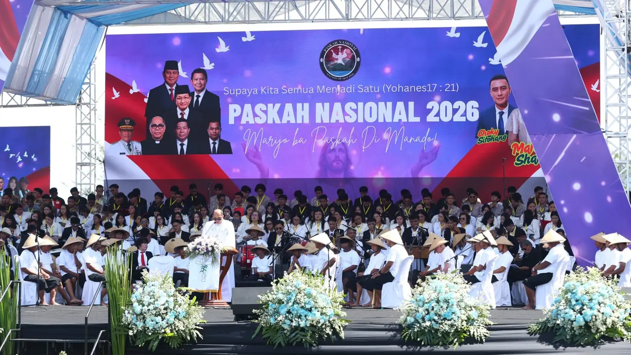 PLN Icon Plus hadir pada perayaan Paskah Nasional 2026 yang digelar di Manado. Perayaan bertema “Kristus Bangkit Memperbaharui Kemanusiaan Kita”. (Dok PLN Icon Plus)