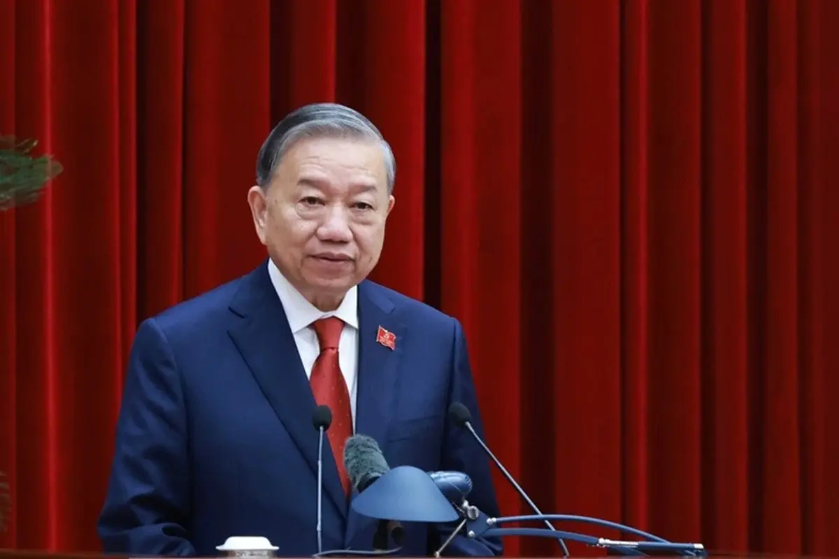 Sekretaris Jenderal Partai Komunis Vietnam To Lam menyampaikan pidato usai terpilih kembali dalam Kongres Nasional Partai di Hanoi, Vietnam, Jumat (23/1/2026).