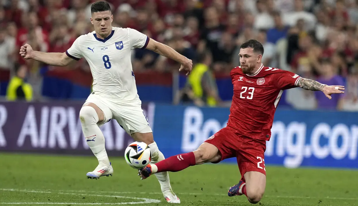 Hasil imbang cukup membawa Denmark ke 16 besar Piala Eropa 2024. AP Photo/Antonio Calanni)