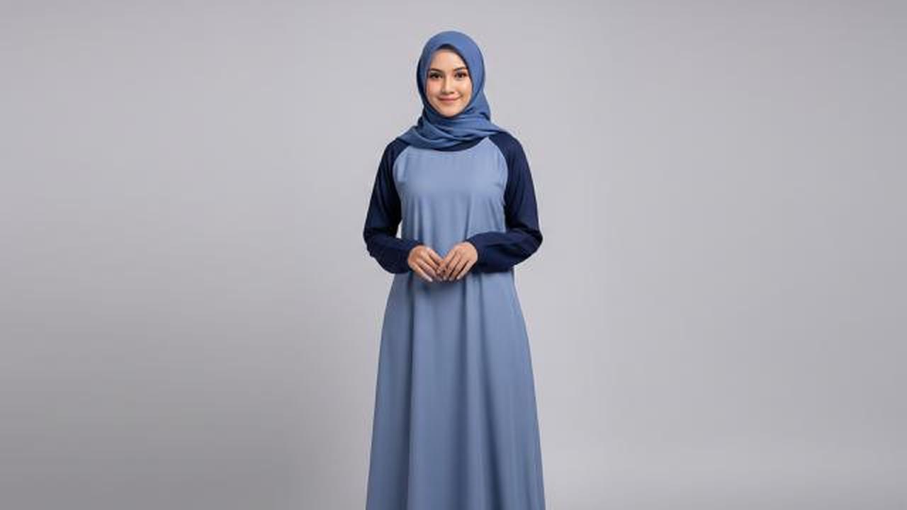Gamis Lengan Raglan Kombinasi Dua Warna/Ide Model Gamis Simple untuk Kelompok Pengajian (Sumber: gemini.com)