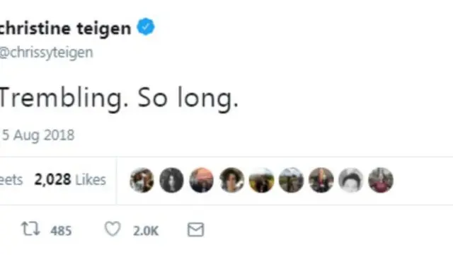 Kepanikan Chrissy Teigen saat gempa (© twitter.com/chrissyteigen)