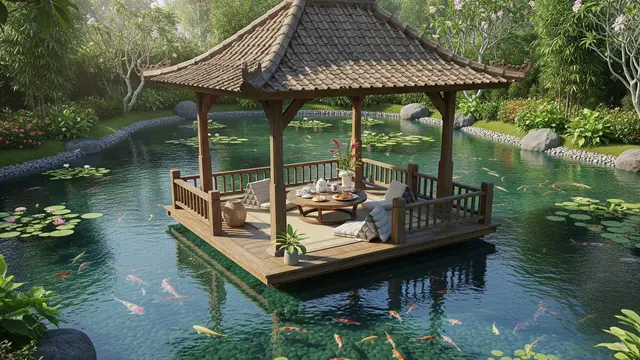 Inspirasi Kolam Ikan yang Menyatu dengan Area Santai Keluarga