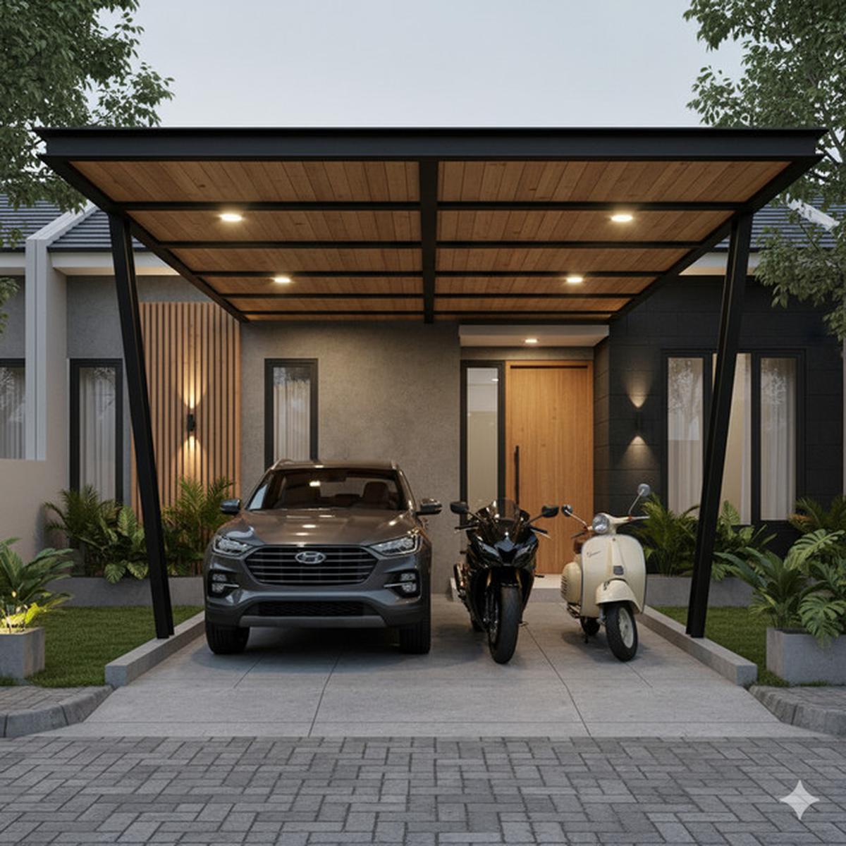 8 Inspirasi Carport Minimalis untuk 1 Mobil 2 Motor di Lahan Sempit 2025