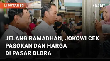 Presiden Jokowi mengunjungi Pasar Mendenrejo di Kabupaten Blora, Jumat (10/3/2023). Jokowi mengecek harga dan pasokan barang kebutuhan pokok menjelang Ramadhan