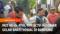Yayasan Pundi Amal Peduli Kasih YPP SCTV-Indosiar menggelar bakti sosial gerakan menanam pohon sekaligus membagikan paket sembako serta alat tulis di Kabupaten Bandung, Jawa Barat, Sabtu pagi. Kegiatan ini sekaligus mengisi rangkaian HUT ke-24 ATVI.