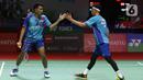 Reaksi pebulu tangkis ganda putra Indonesia Fajar Alfian/Muhammad Rian saat bertanding melawan pebulu tangkis ganda putra Taiwan Chang Ko Chi/Po Li Wei pada babak 16 besar turnamen Daihatsu Indonesia Masters 2023 di Istora Senayan, Jakarta, Kamis (26/1/2023). Fajar/Rian mengalahkan Chang Ko Chi/Po Li Wei dengan skor 13-21, 21-9, dan 21-14. (Liputan6.com/Herman Zakharia)