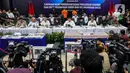 Menteri Koordinator Bidang Politik dan Keamanan (Menko Polkam) Republik Indonesia, Budi Gunawan (tengah) memimpin penyampaian keterangan publik terkait capaian desk pemberantasan perjudian daring dan desk keamanan siber dan perlindungan data di Kantor Komdigi, Jakarta, Kamis (21/11/2024). (Liputan6.com/Angga Yuniar)
