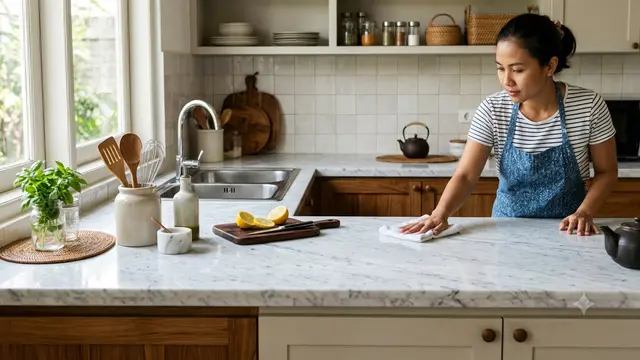 Material Meja Dapur yang Tidak Mudah Kusam, Bikin Tetap Terlihat Baru Model Marmer