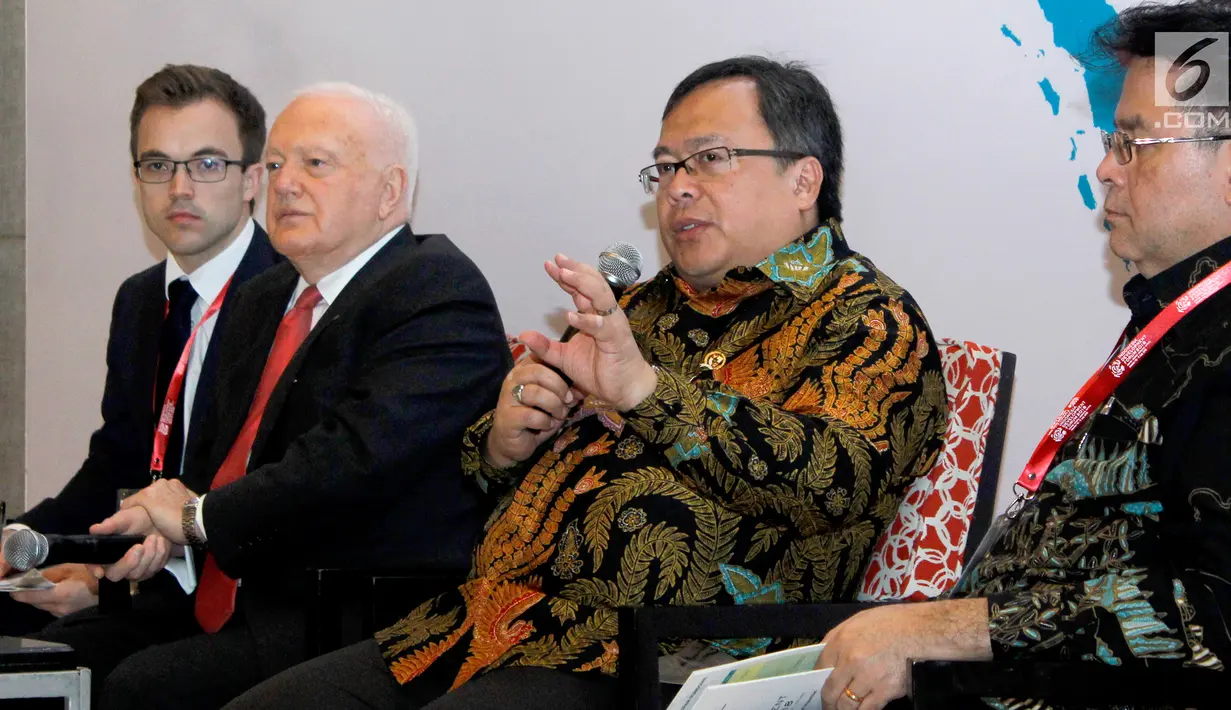 Menteri PPN / Kepala Bappenas, Bambang Brodjonegoro memberikan paparan pada IDF 2018 yang mengusung tema Terobosan untuk Mengatasi Kesenjangan Antar Wilayah di Seluruh Nusantara.di Jakarta, Selasa (10/7).(Liputan6.com/HO/Bappenas)