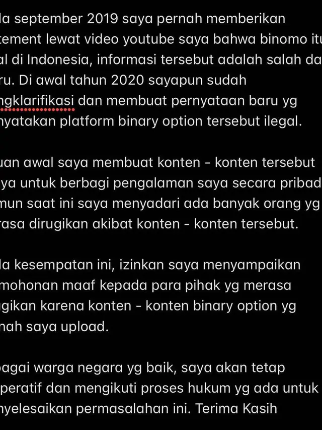 Unggahan Indra Kesuma alias Indra Kenz. (Foto: Dok. Instagram @indrakenz)