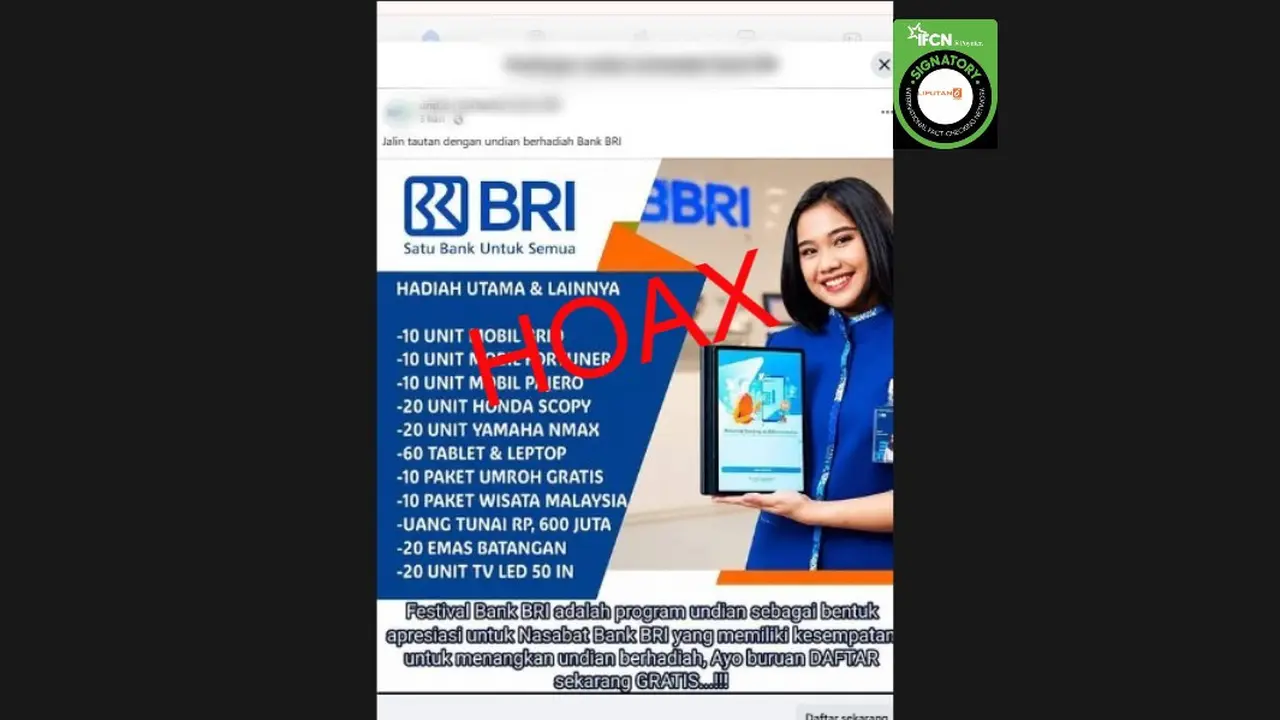 Cek Fakta Liputan6.com mendapati klaim link pendaftaran undian berhadiah Bank BRI.