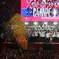 Timnas Spanyol merayakan kemenangan Euro 2024 bersama warga Spanyol di Cibeles Square, Madrid, Spanyol, Senin (15/07/2024) waktu setempat. (AP Photo/Andrea Comas)