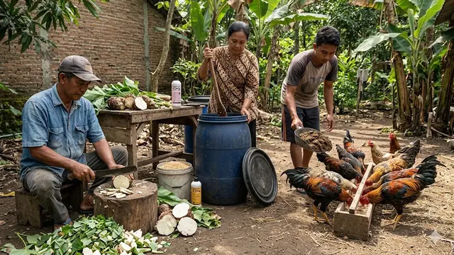 Fermentasi Talas Liar di Halaman untuk Pakan Ternak Ayam Kampung