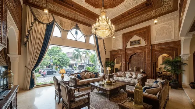 Ide desain rumah bergaya Timur Tengah model langit-langit tinggi geometris