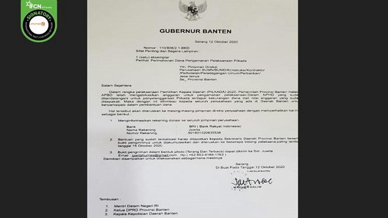 Gambar Tangkapan Layar Surat Palsu Mencatut Gubernur Banten