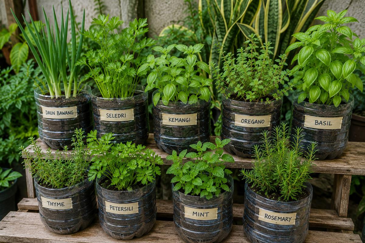 Wadah Galon Bekas Mini untuk Kebun Herbal