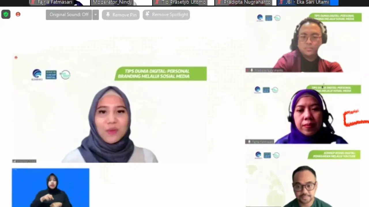 Kemenkominfo bersama siberkreasi menyelenggarakan kegiatan webinar untuk kelompok masyarakat/komunitas di wilayah Sumatera di bulan November ini dengan tema “Tips: personal branding melalui sosial media”, Selasa (15/11/2022) (Istimewa)