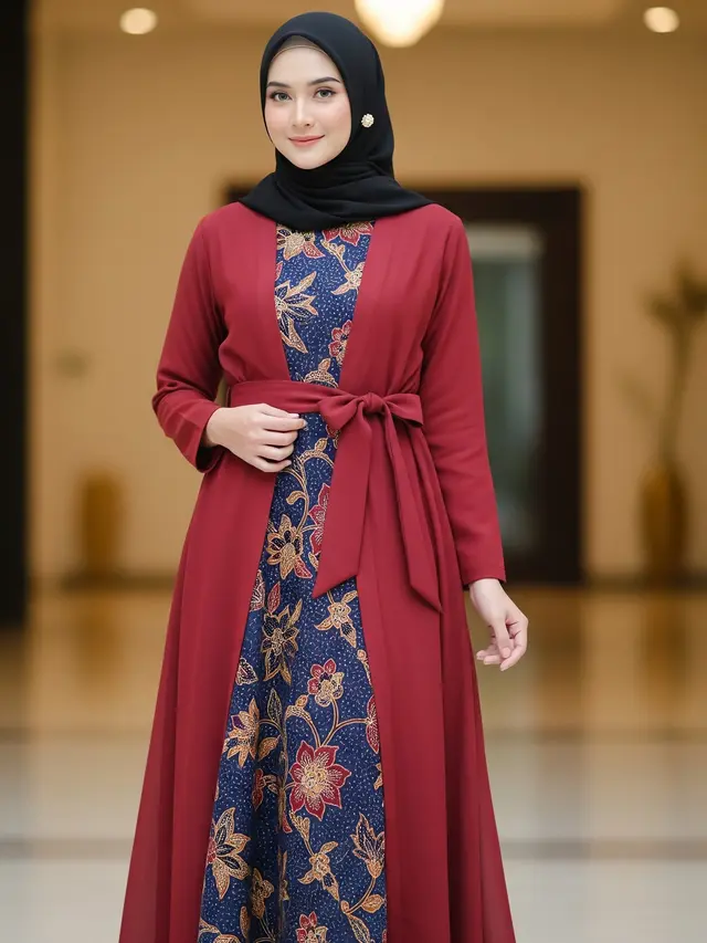Model Gamis Batik dengan Outer Tunik (Image by Gemini AI)