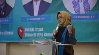 Bakal calon gubernur Banten Airin Rachmi Diany hadir dalam diskusi Uji Gagasan dan Visi Calon Pemimpin yang digelar di Aula Universitas Matla'ul Anwar, Pandeglang, Rabu (17/7/2024).