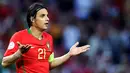 Portuguese forward Nuno Gomes gestures during their Euro 2008 Championships Group A football match against Turkey on June 7, 2008 at Geneva stadium in Geneva, Switzerland. AFP PHOTO / PIERRE-PHILIPPE MARCOU