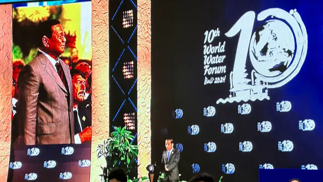 Presiden RI Jokowi dalam upacara pembukaan World Water Forum ke-10 di BICC, Nusa Dua, Bali, Senin (20/5/2024). (Liputan6/Benedikta Miranti)