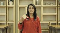 Peraih emas downhill putri, Tiara Andini Prastika, saat ditemui di Jakarta, Jumat (31/8/2018). (Bola.com/Vascal Sapta Hadi)