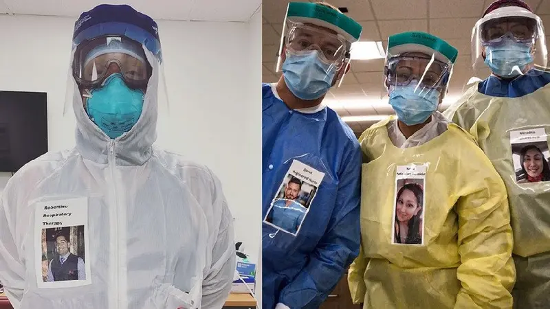 Dokter tempelkan foto di baju hazmat