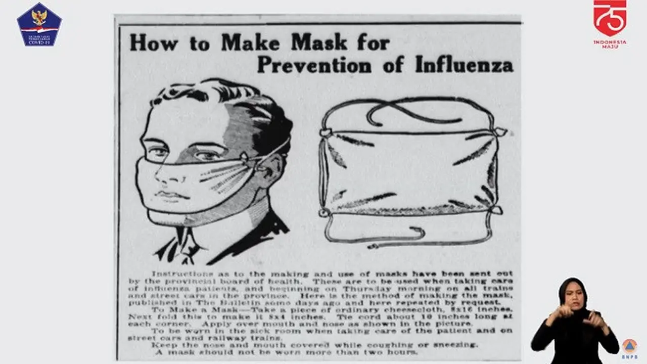 Masker di jaman dahulu (Tangkapan Layar siaran Youtube BNPB Indonesia)