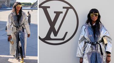 Foto kombinasi Naomi Campbell saat tiba menghadiri koleksi busana Louis Vuitton Spring/Summer 2023 yang dipresentasikan selama Paris Fashion Week di Paris pada Selasa, 4 Oktober 2022. (AP Photo/Francois Mori)