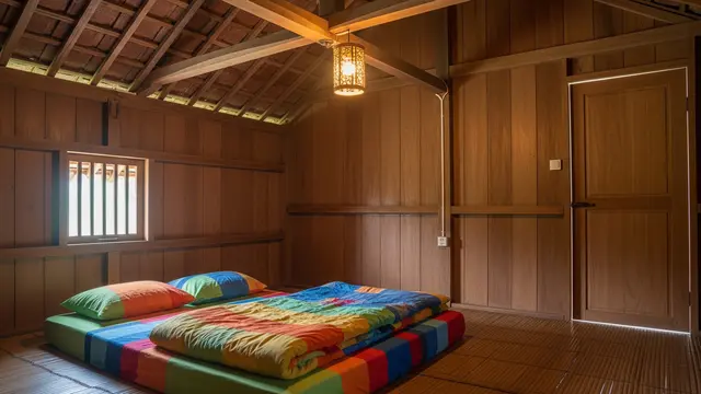 Kamar Lesehan dengan Rangka Kayu Terbuka