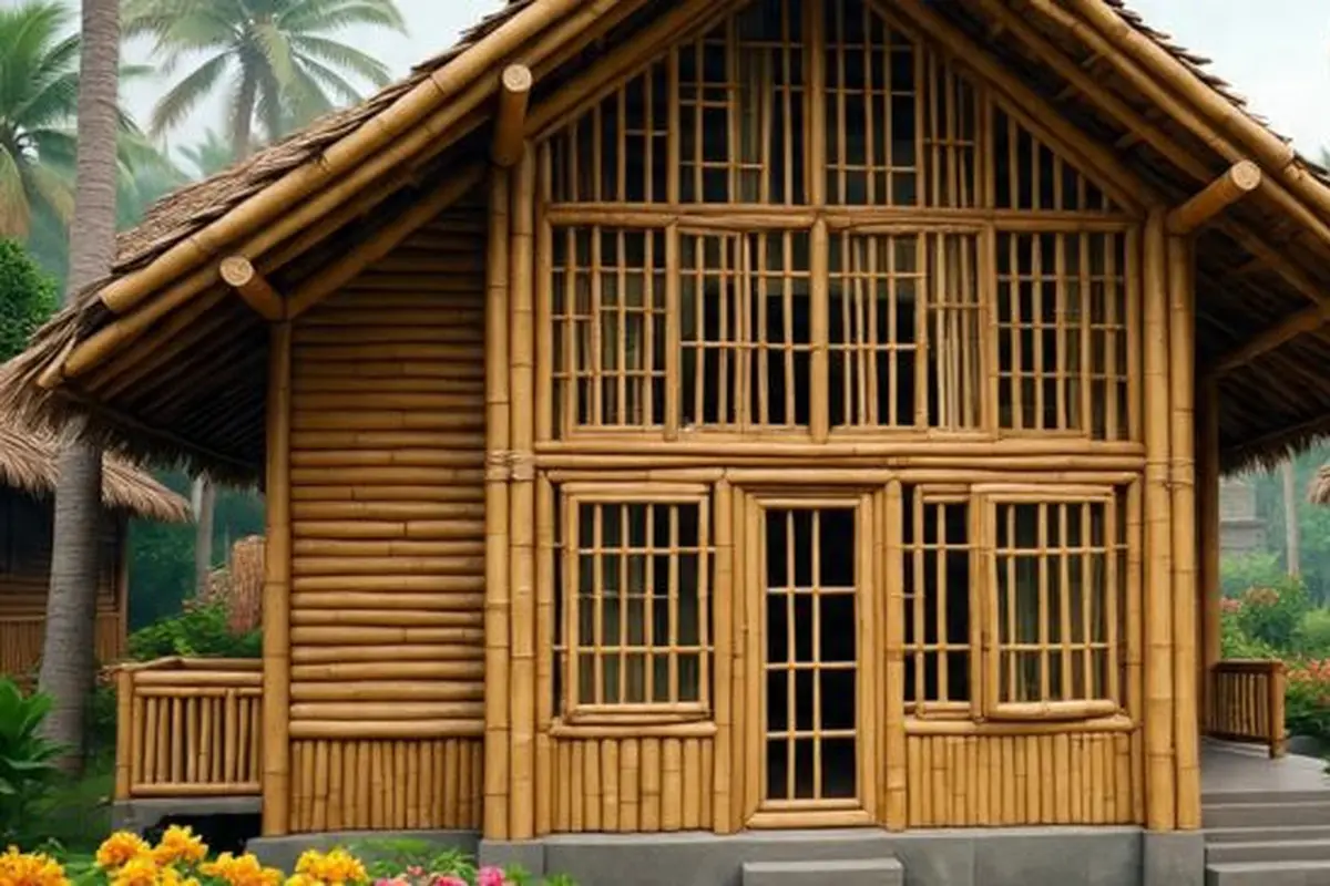 Ilustrasi Model Jendela Rumah Bambu yang Cantik  (Sumber Gambar: Meta AI)