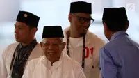 Cawapres nomor urut 01 Ma'ruf Amin bersama saat memberi dukungan dalam debat keempat Pilpres 2019 di Hotel Shangri-La, Jakarta, Sabtu (30/3). (Liputan6.com/JohanTallo)