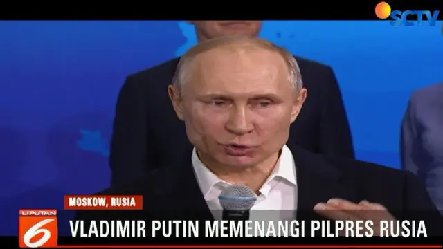 Kemenangan Putin ini disambut antusias ribuan pendukungnya yang memadati Alun-Alun Manezh kompleks Kantor Kepresidenan Kremlin.