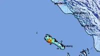 Gempa Magnitudo 5 mengguncang wilayah Salang, Semeulue, Aceh, Selasa malam (5/9/2023), pukul 21.58.04 WIB. (Liputan6.com/ Dok. BMKG)