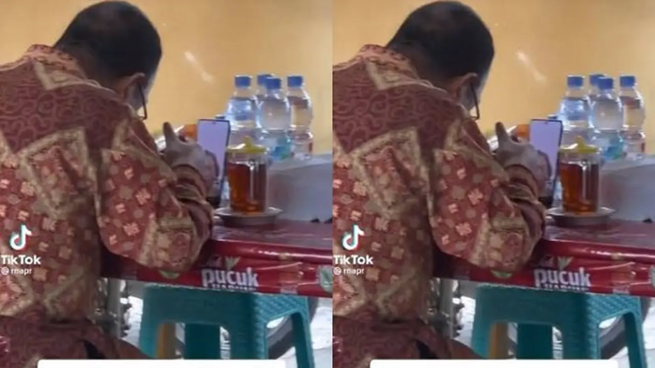 Momen Setia Bapak-Bapak Video Call Istri Saat Makan Siang, Netizen Baper