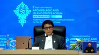 Menlu RI Retno L. P. Marsudi dalam konferensi pers High Level Meeting KTT AIS Forum 2023, Rabu (11/10/2023). (Screen grab Kemkominfo TV)