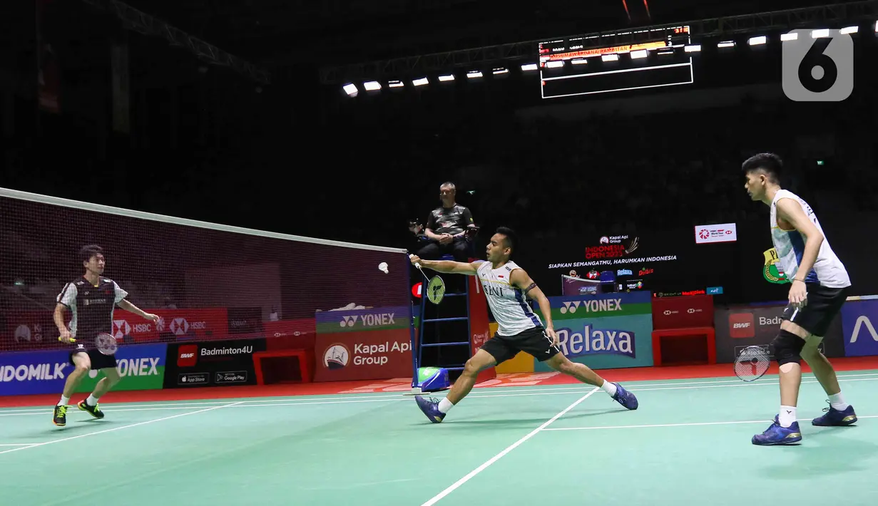 Pram/Yere pun melaju ke semifinal Indonesia Open 2023 dan bakal menghadapi Aaron Chia/Soh Wooi Yik dari Malaysia. (Liputan6.com/Herman Zakharia)