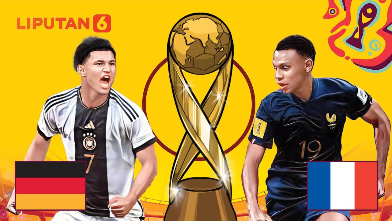 Banner Infografis Jerman vs Prancis Road to Final Piala Dunia U-17 2023, Head to Head dan Rekor