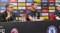 Manajer Chelsea, Xabi Alonso, dalam sesi konferensi pers menjelang laga pramusim kontra AC Milan di Stadion GBK Jakarta, Jumat (7/8/2026). (Liputan6/Thomas)