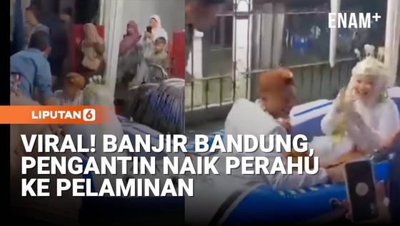 Viral! Banjir Bandung, Pengantin Naik Perahu ke Pelaminan