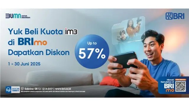Lebih Hemat Beli Kuota IM3 Pakai Mobile Banking BRImo, Diskon Hingga 57%!