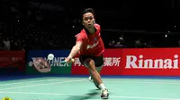 Tunggal putra Indonesia, Anthony Sinisuka Ginting, takluk dari Viktor Axelsen, pada perempat final Jepang Terbuka 2018 di Tokyo, Jumat (14/9/2018). (PBSI)