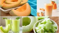 Manfaat berbagai jus melon, baik melon biasa dan melon madu.