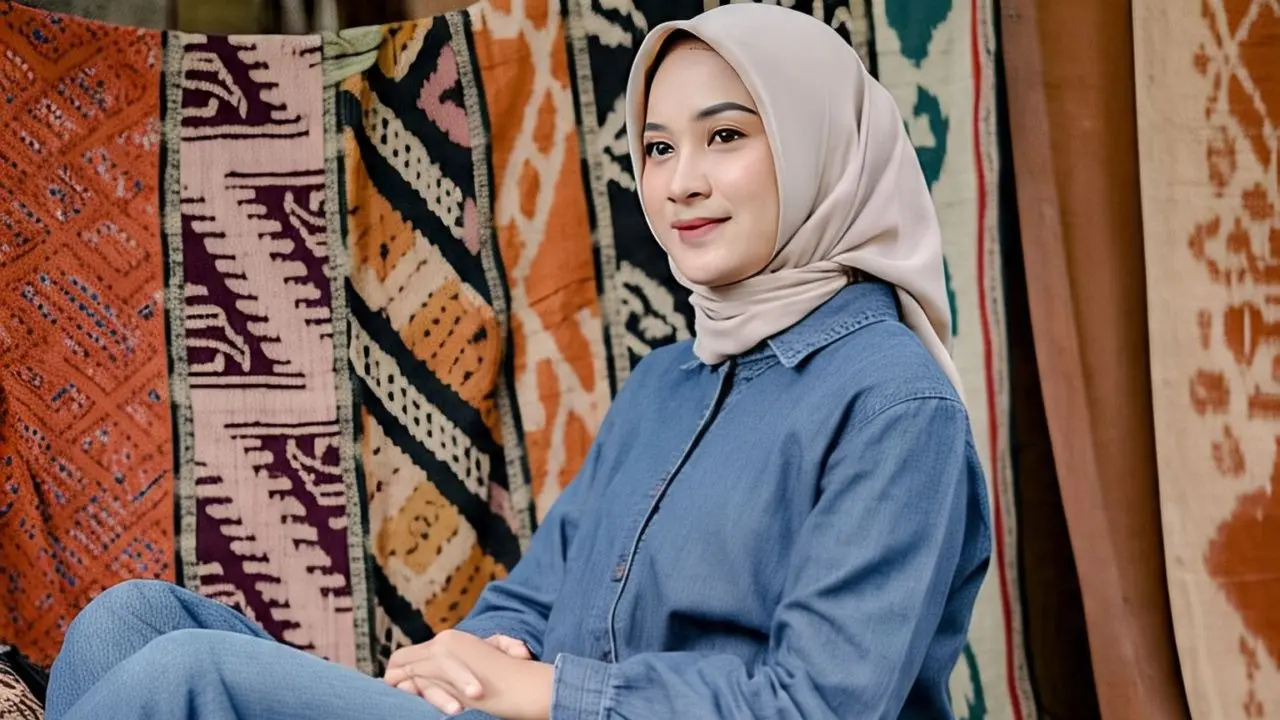 Tunik Denim dengan Celana Jeans Senada