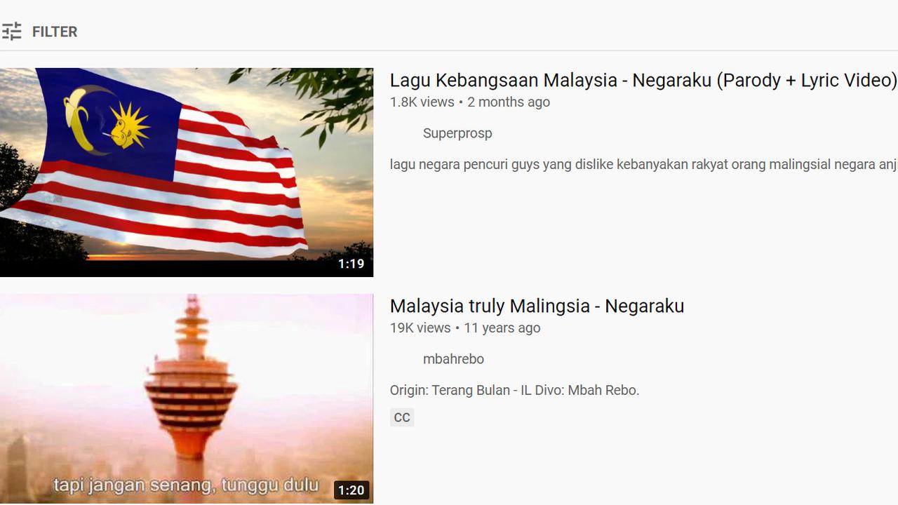 Video lagu kebangsaan Malaysia, "Negaraku", yang disebar netizen Indonesia.