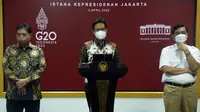 Menteri Kesehatan RI Budi Gunadi Sadikin saat konferensi pers Hasil Ratas Evaluasi PPKM di Kantor Presiden Jakarta, Senin (4/4/2022). (Dok Humas Sekretariat Kabinet RI)