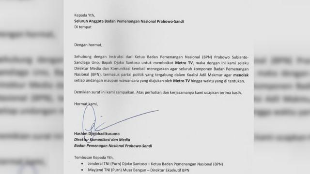 Beredar Surat Instruksi Bpn Prabowo Sandi Boikot Metro Tv